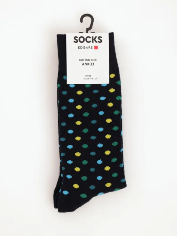 Men's Bright Dots Single Sock - Navy sold by Edgars