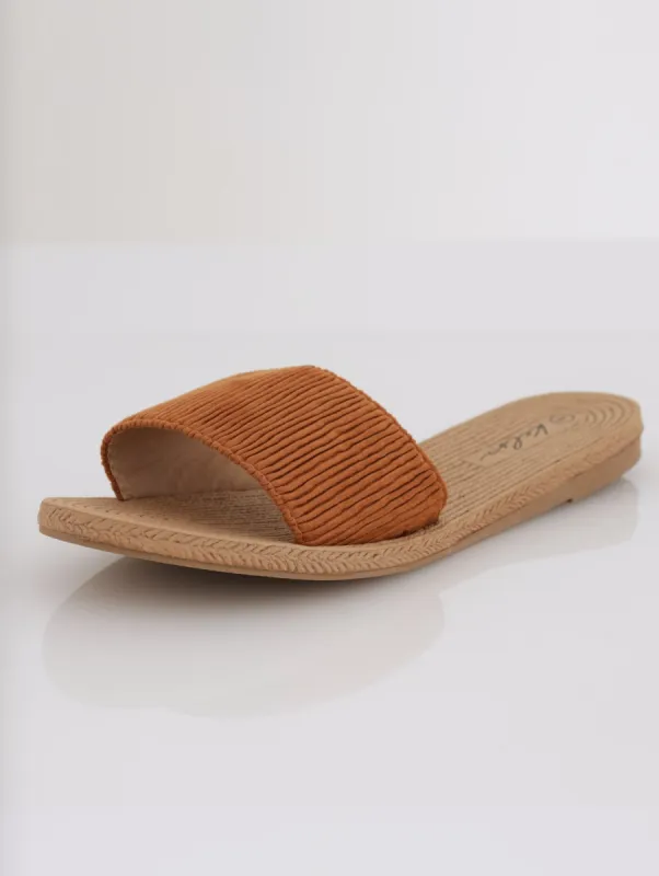 Ladies Corduroy Push-In Moulded Mule Sandal - Tan sold by Edgars