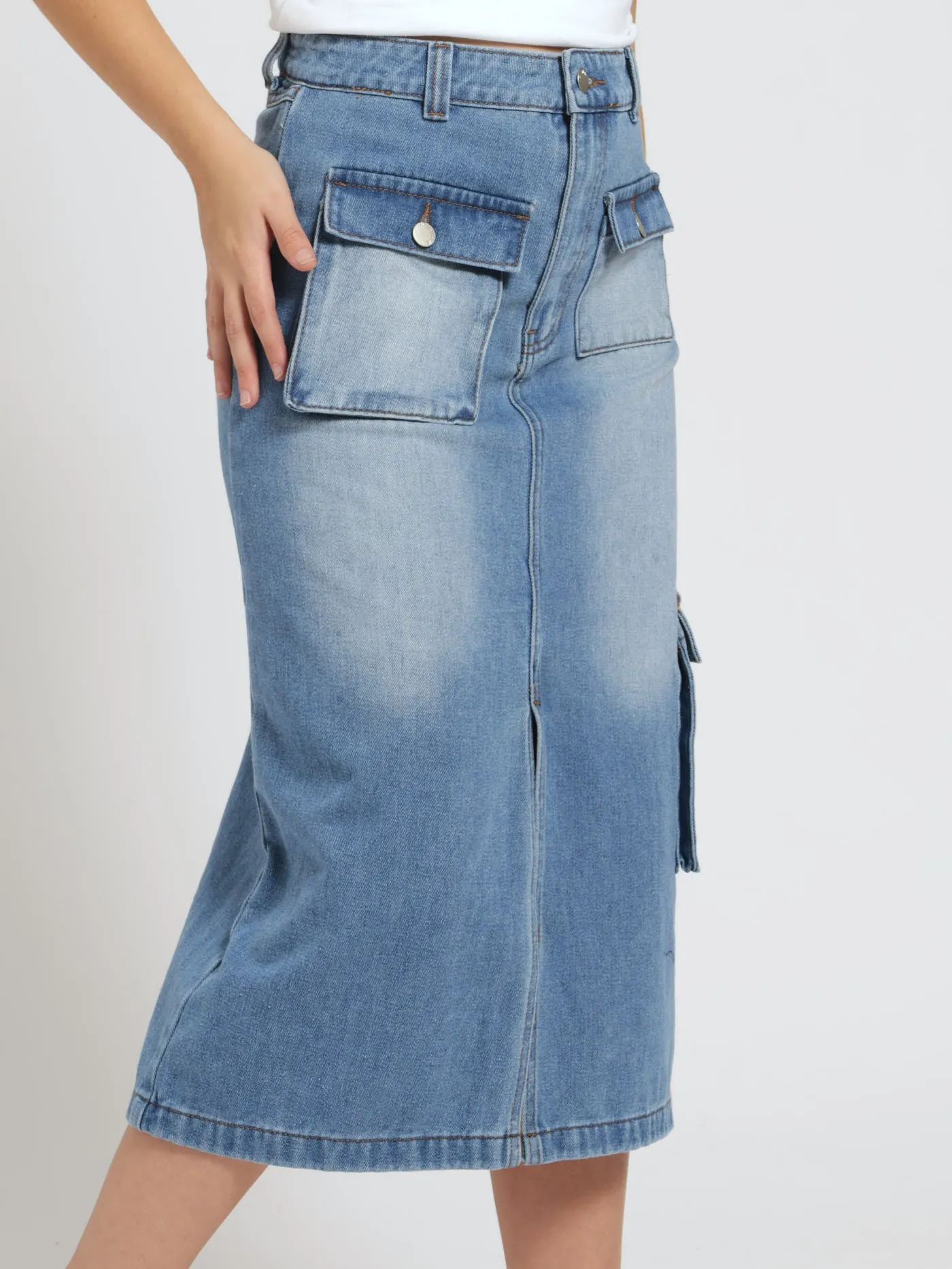 Girls Denim Cargo Maxi Skirt - Mid Blue sold by Edgars product image thumbnail 2