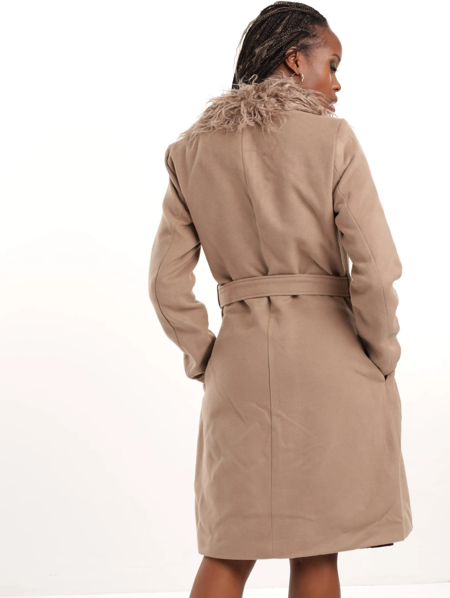Ladies Shaggy Fur Trim Coat - Tan sold by Edgars product image thumbnail 3