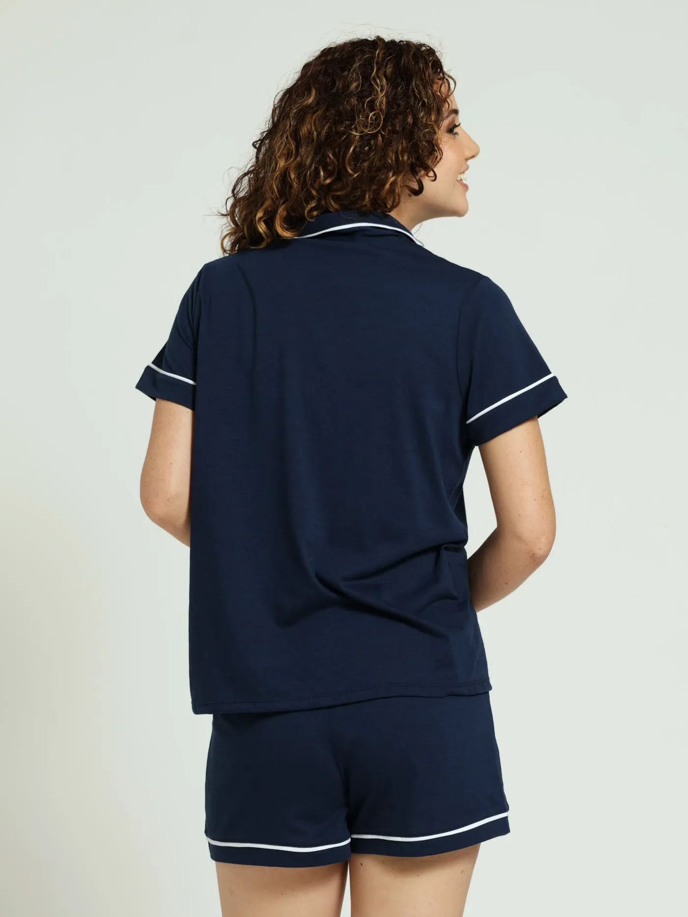 Knit Button Through Shirt & Short Pj Set - Navy sold by Edgars product image thumbnail 4