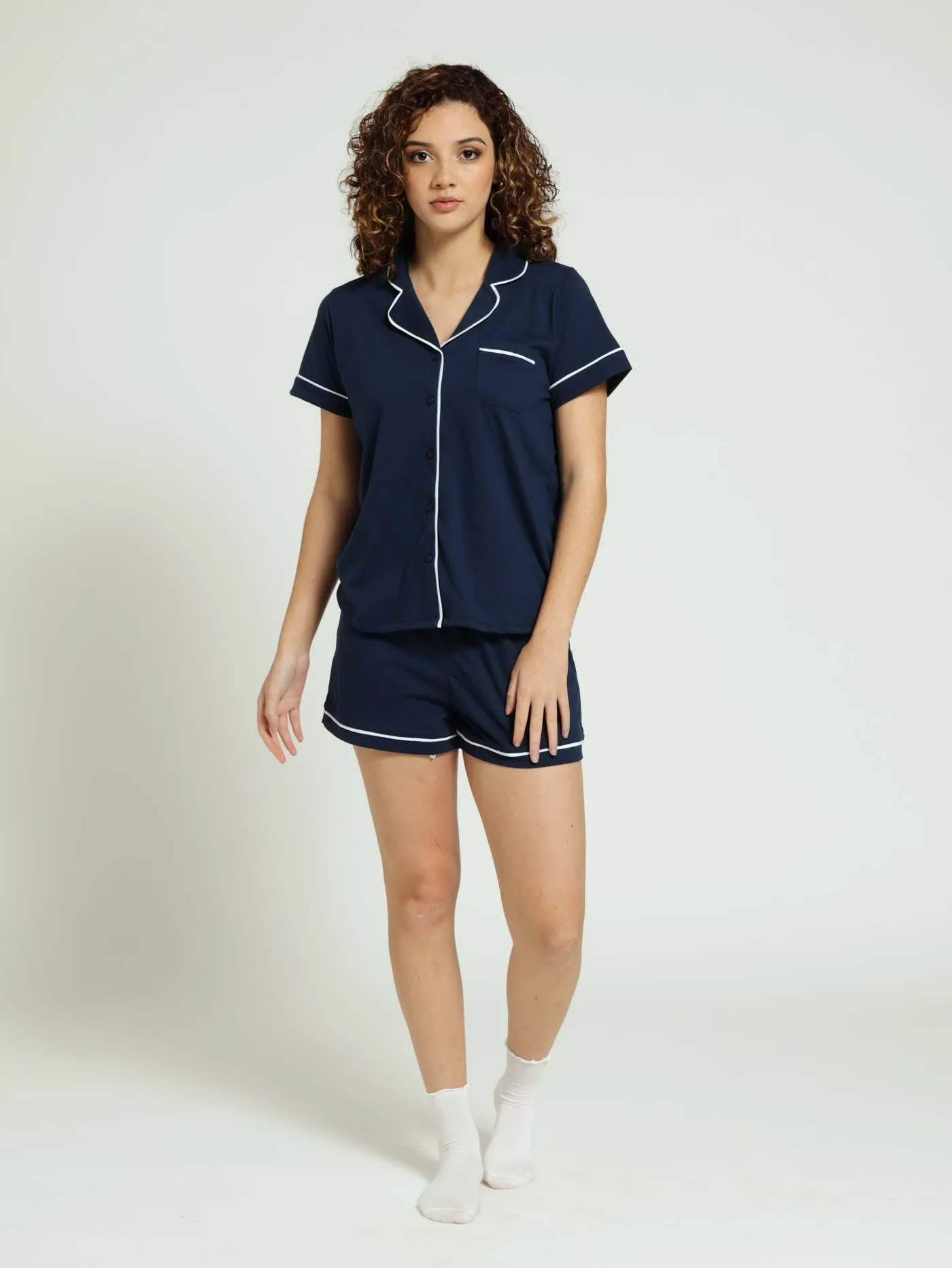 Knit Button Through Shirt & Short Pj Set - Navy sold by Edgars product image thumbnail 2