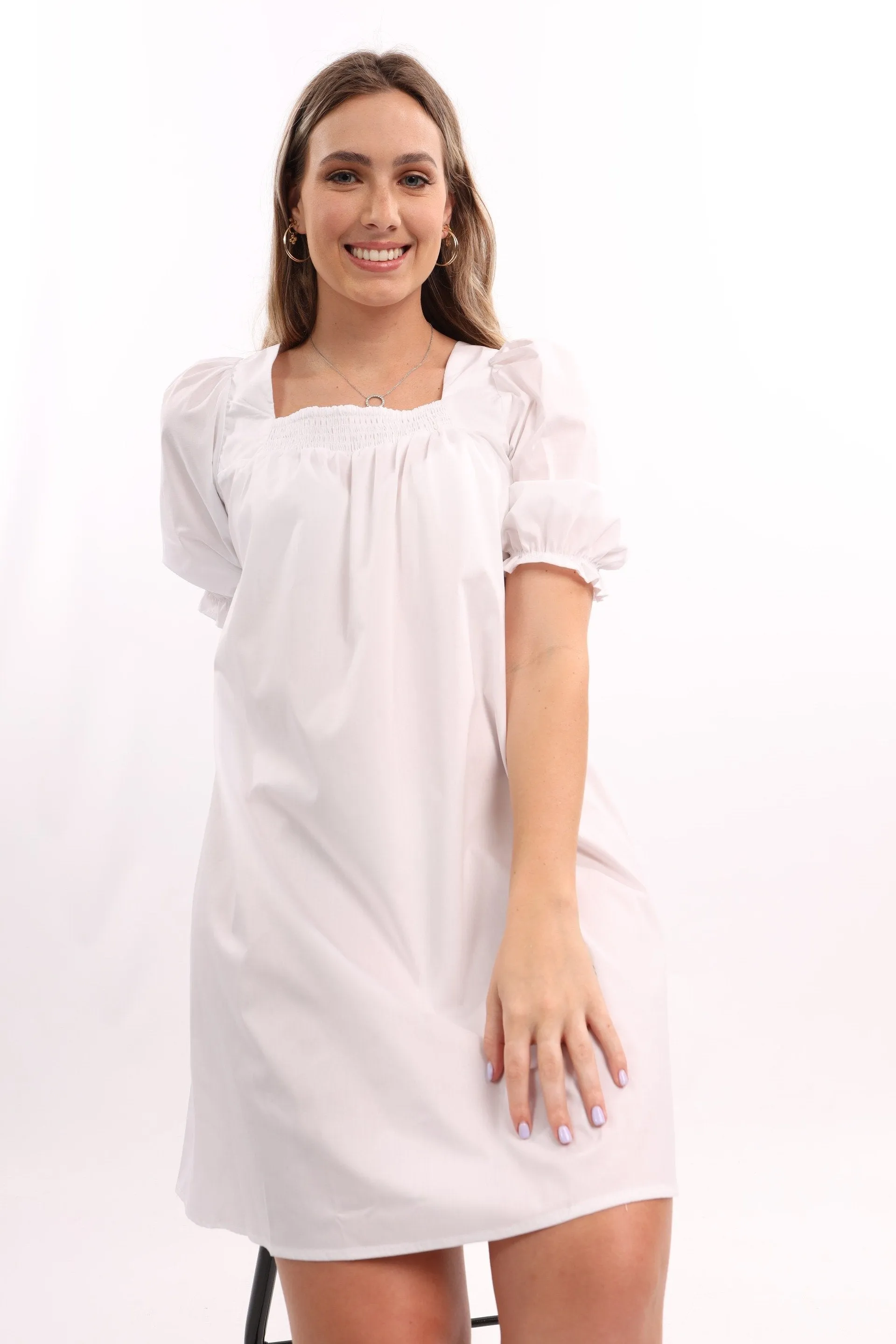 Ladies Poplin Puff Sleeve Flare Dress - White sold by Edgars
