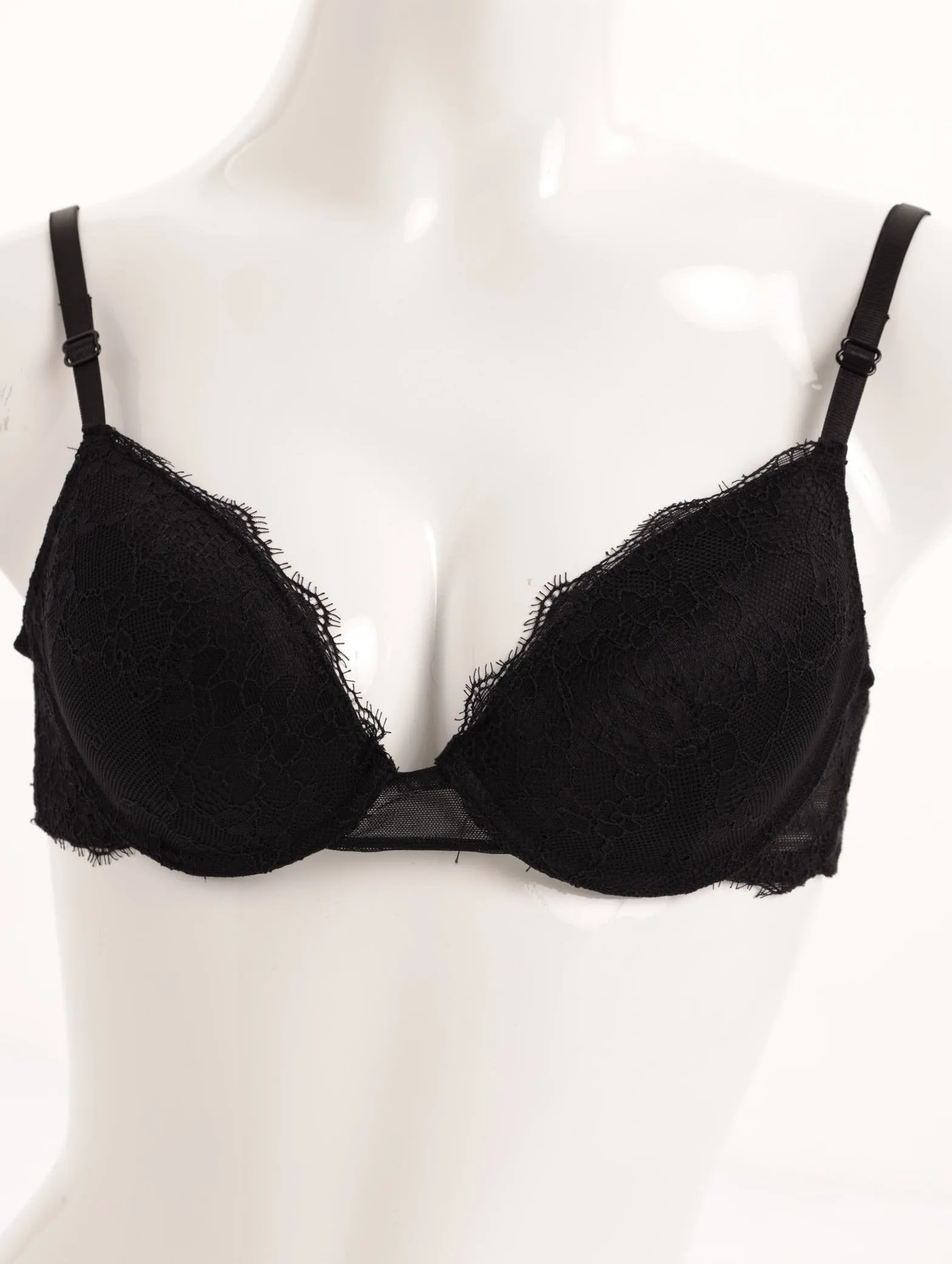 Ladies Plain Eyelet Detail Peeping Eyelash Lace Bra - Black sold by Edgars
