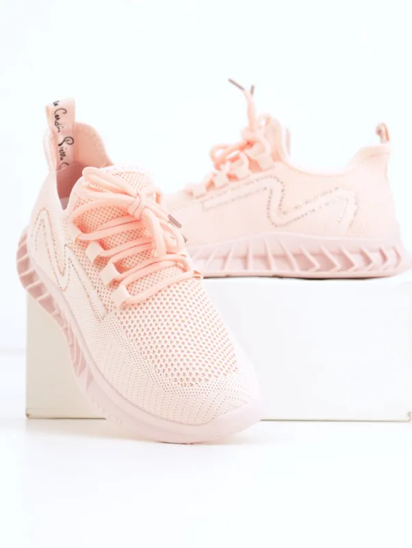 Ladies Glitter Lace Up Knit Sneaker - Pink sold by Edgars