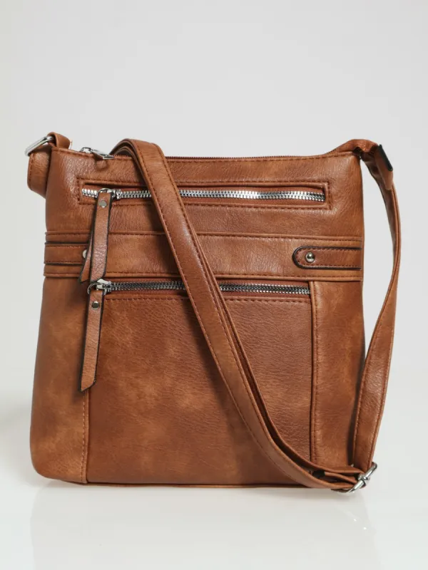 Zip Detail X-Body Bag - Brown sold by Edgars