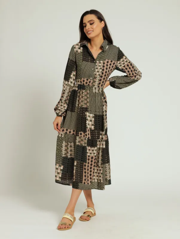 Button Down Shirt Dress - Fatigue sold by Edgars