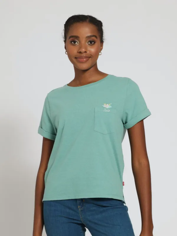 Hibiscus Peek Beryl Margot Pocket Tee  - Teal sold by Edgars