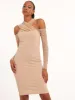 Ladies Off The Shoudler Mesh Sleeve Bodycon Dress - Stone sold by Edgars