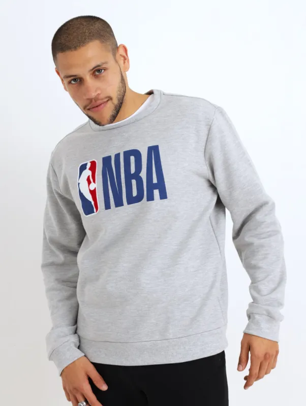 Men's NBA Crew Sweat Top - Grey Melange sold by Edgars