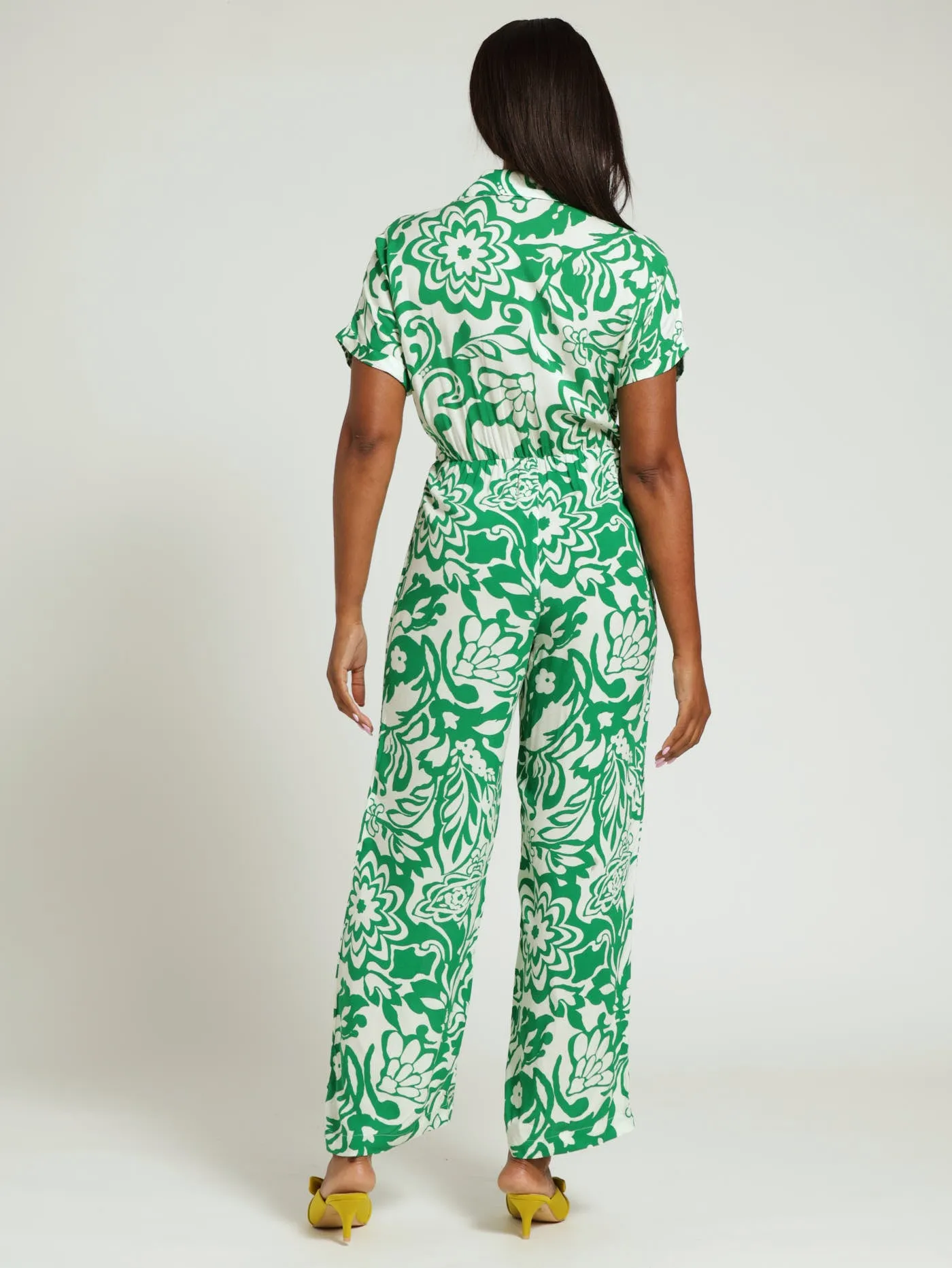 Collared Belted Jumpsuit - White/Green sold by Edgars product image thumbnail 3