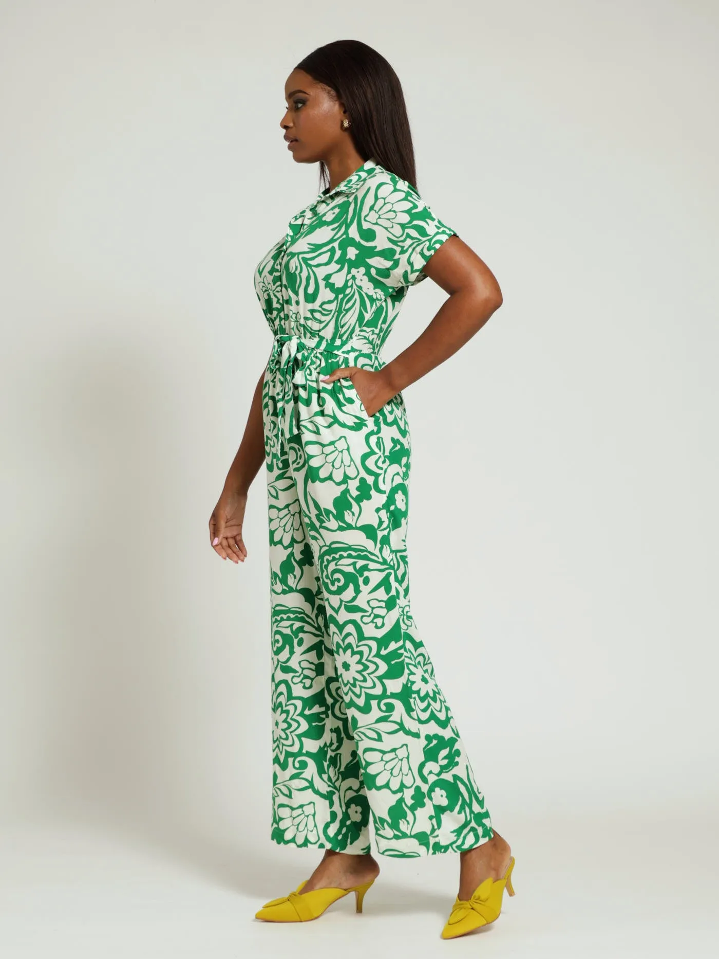 Collared Belted Jumpsuit - White/Green sold by Edgars product image thumbnail 2