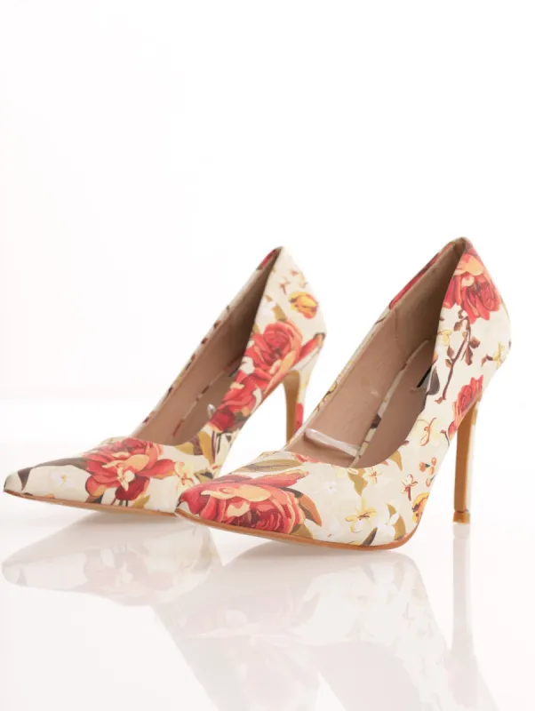 Ladies Floral Print Court Heel - White sold by Edgars