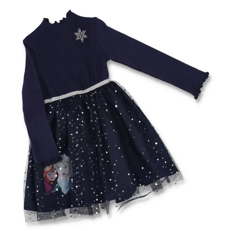 Pre-Girls Frozen Dress With Printed Tulle - Navy sold by Edgars