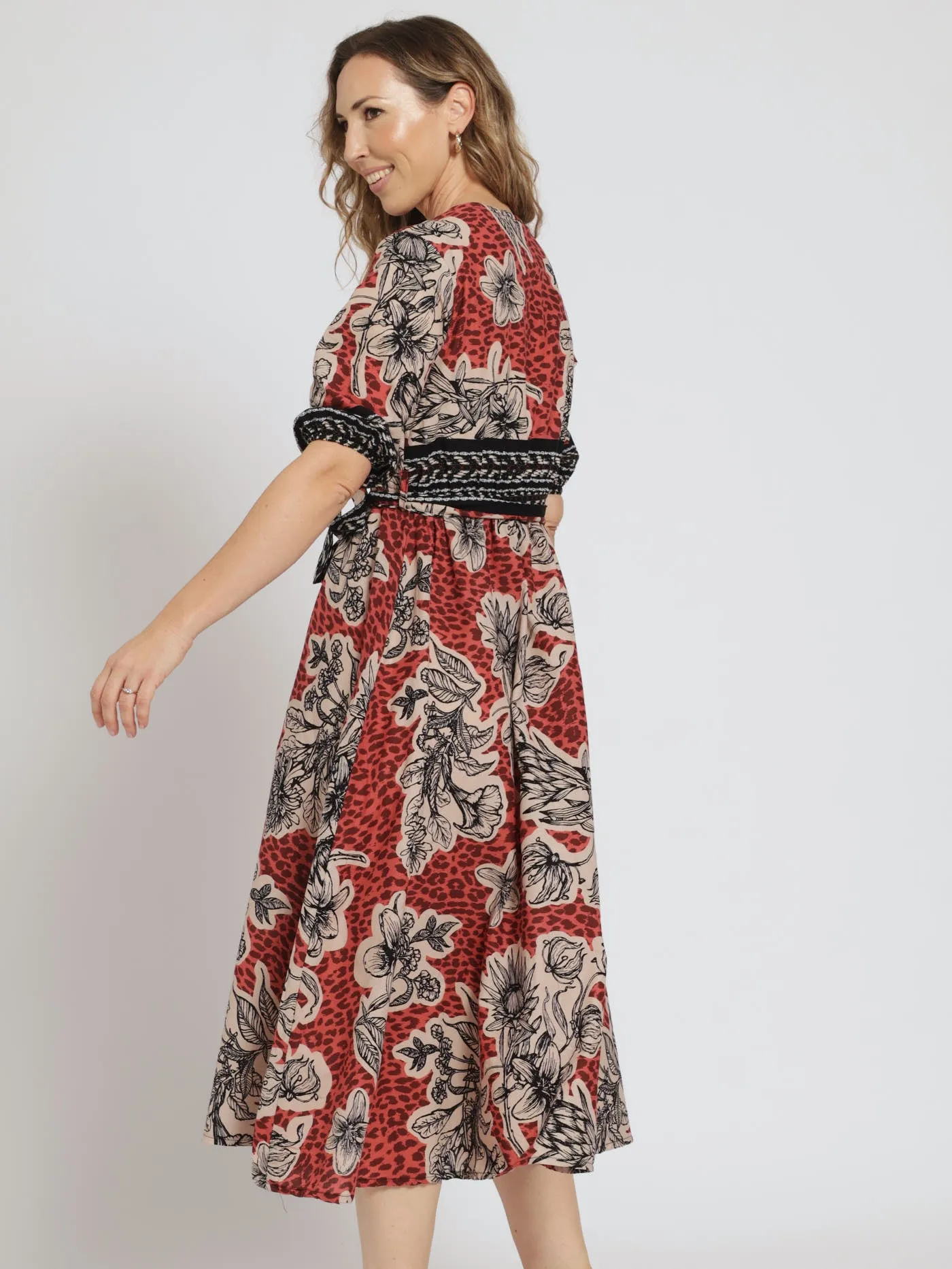 3/4 Sleeve Belted Mock Wrap Midi Dress sold by Edgars product image thumbnail 5