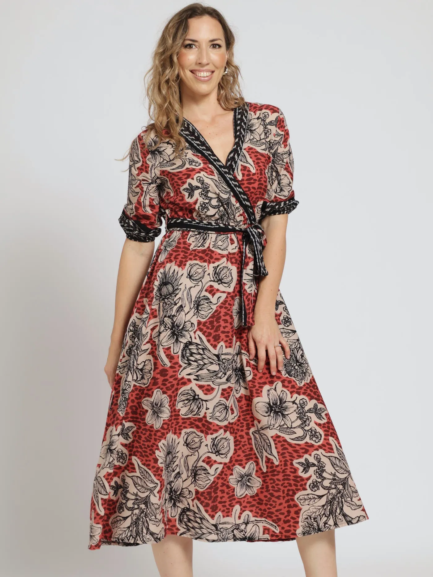 3/4 Sleeve Belted Mock Wrap Midi Dress sold by Edgars product image thumbnail 3