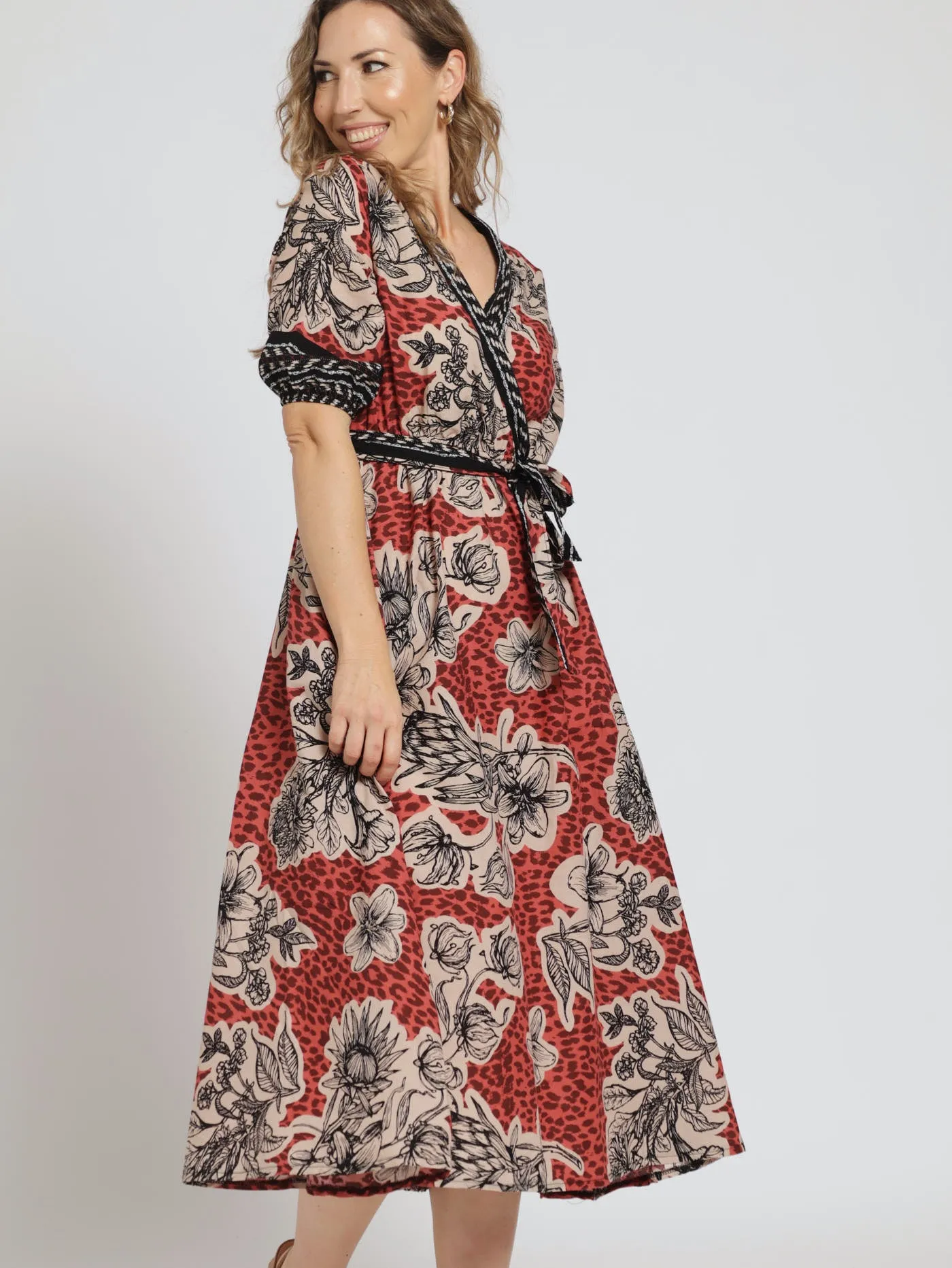 3/4 Sleeve Belted Mock Wrap Midi Dress sold by Edgars product image thumbnail 2