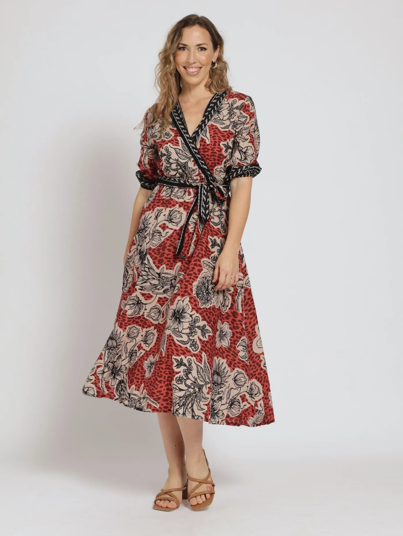 3/4 Sleeve Belted Mock Wrap Midi Dress sold by Edgars