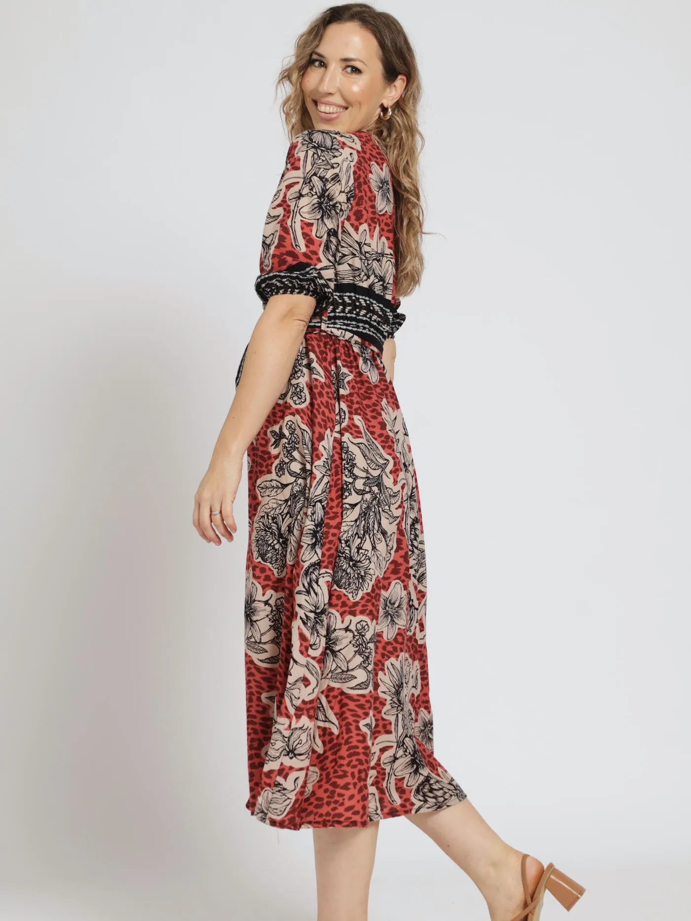 3/4 Sleeve Belted Mock Wrap Midi Dress sold by Edgars product image thumbnail 4