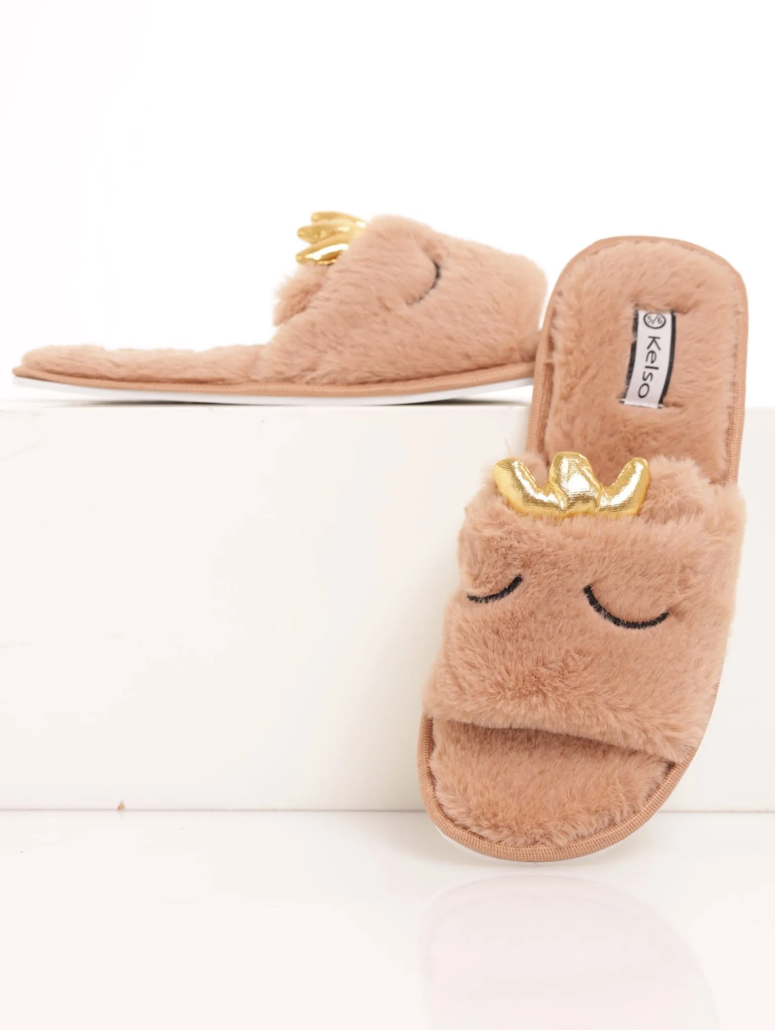 Ladies Sleeping Crown Open Toe Slipper - Beige sold by Edgars