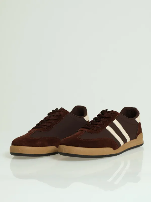 Double Stripe Suede Combo Sneaker - Chocolate made by Swagga