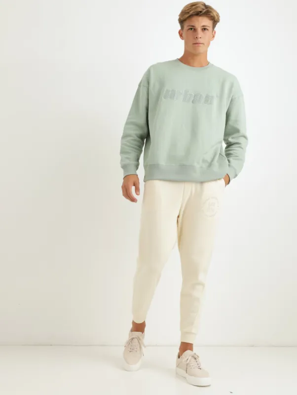 Men's Crew Track Top With Tonal Terry Logo - Sage sold by Edgars