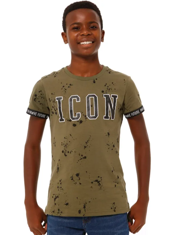 Boys Paint Splatter Tee - Olive sold by Edgars