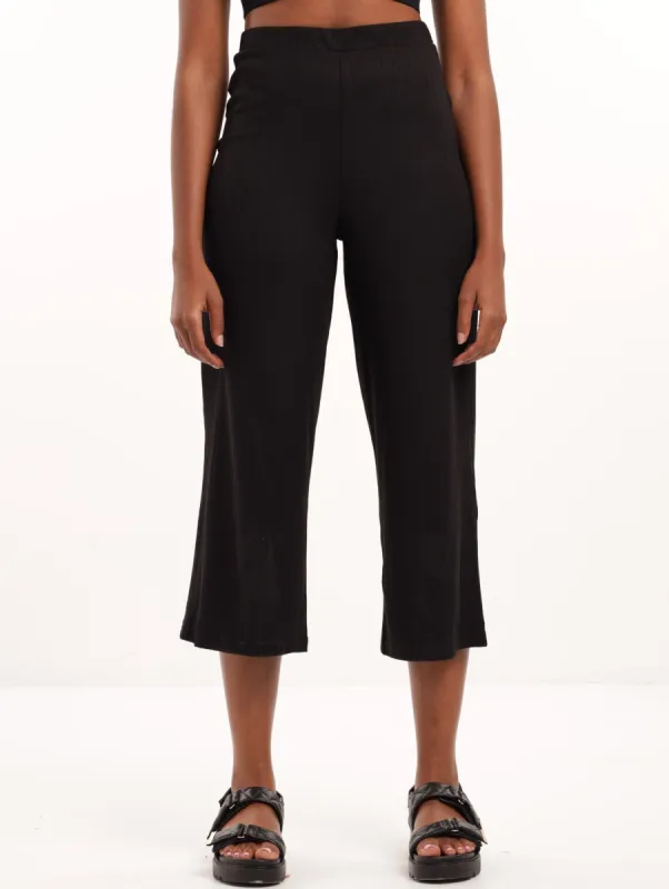Ladies Wideleg Ribbed Pant - Black sold by Edgars