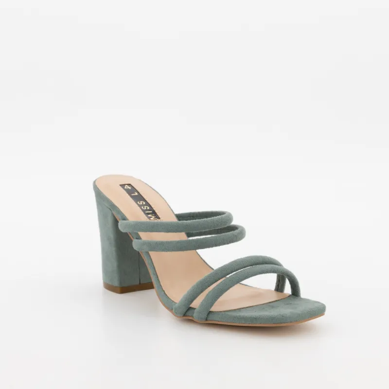 Ladies Tube Strap Square Toe Block Heel - Sage sold by Edgars