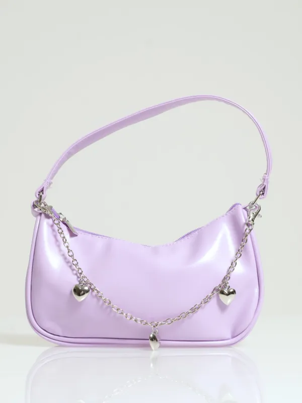 Girls Pu Flower Charm Shoulder Bag - Lilac sold by Edgars