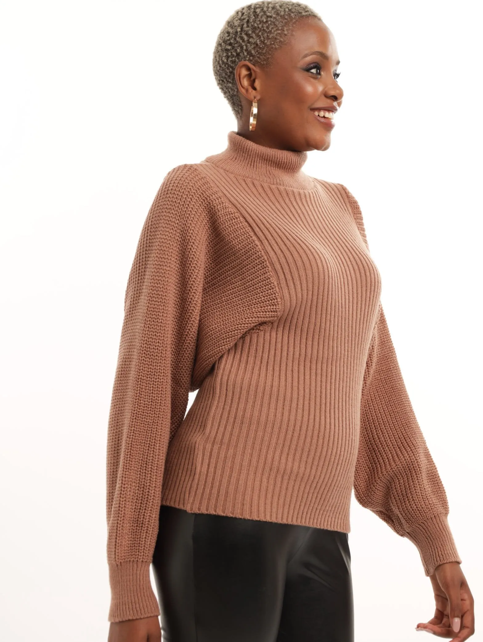 Ladies Funnel Neck Wide Ribbed Pullover - Caramel sold by Edgars product image thumbnail 2