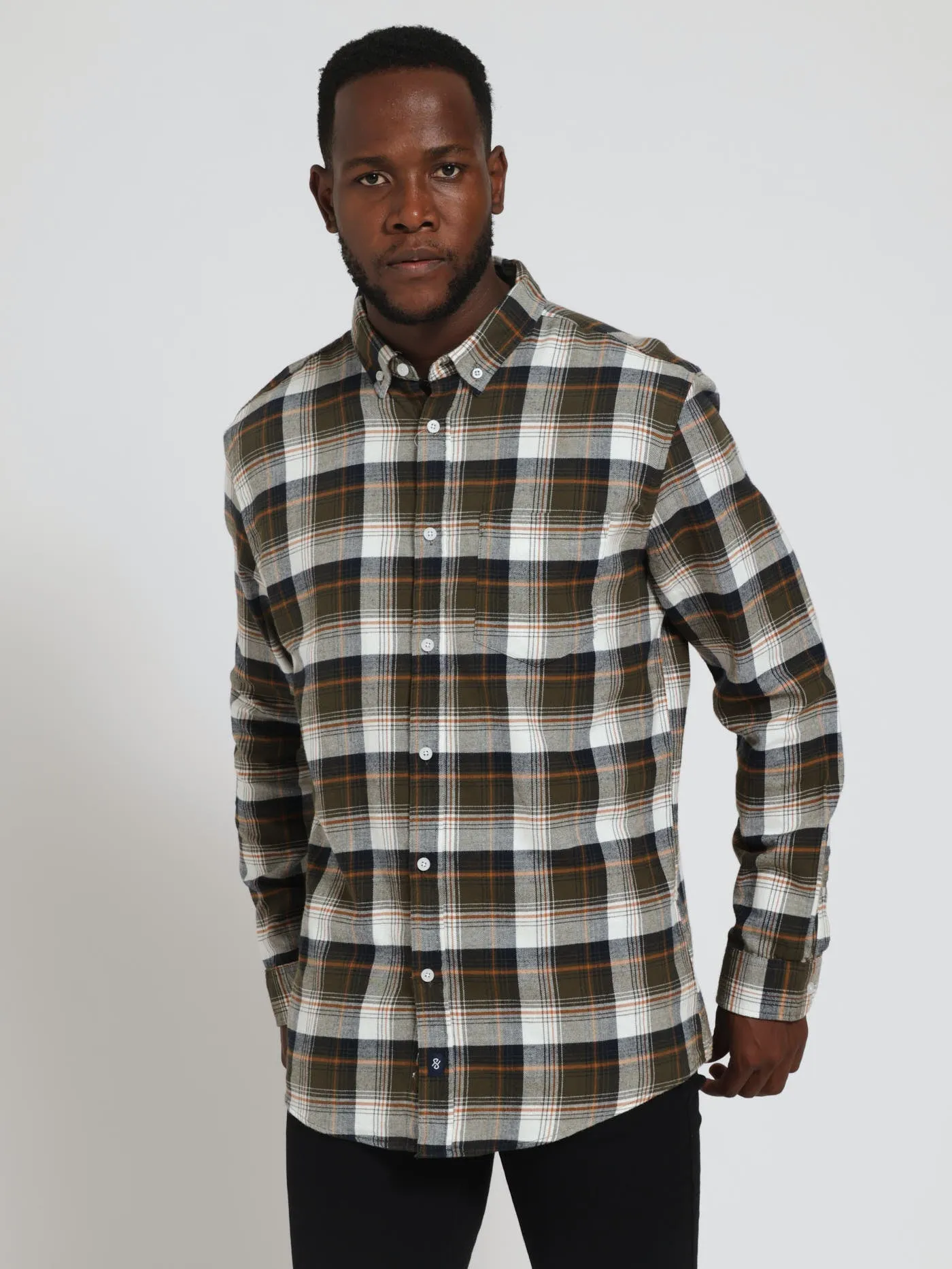 Long Sleeve Brushed Check Shirt - Olive sold by Edgars