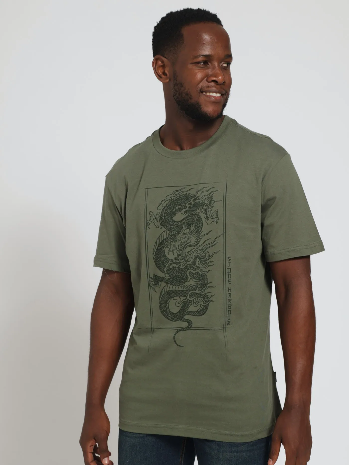 Embossed Dragon Tee - Olive sold by Edgars