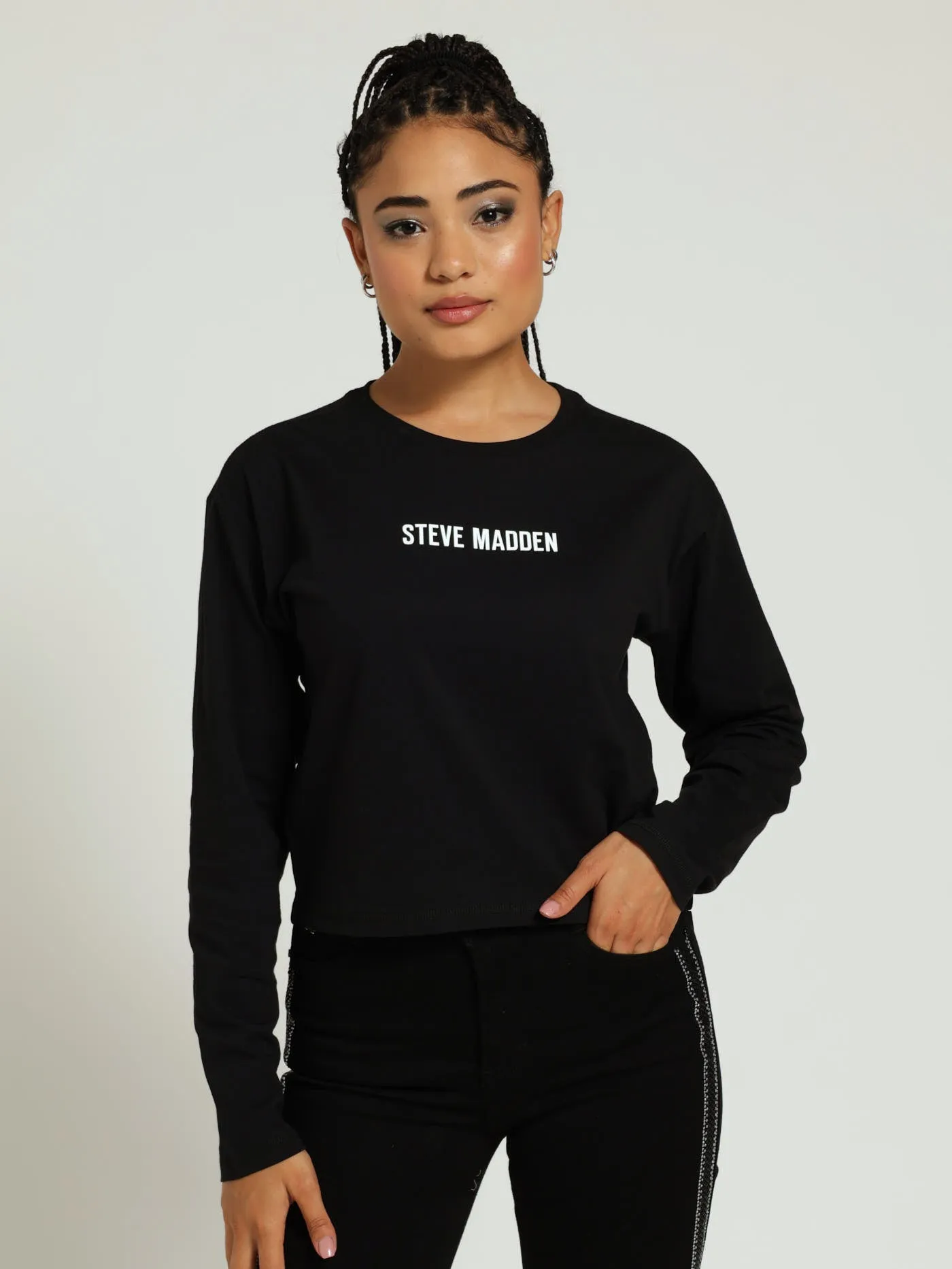 Kim Boxy Long Sleeve Logo Tee - Black sold by Edgars