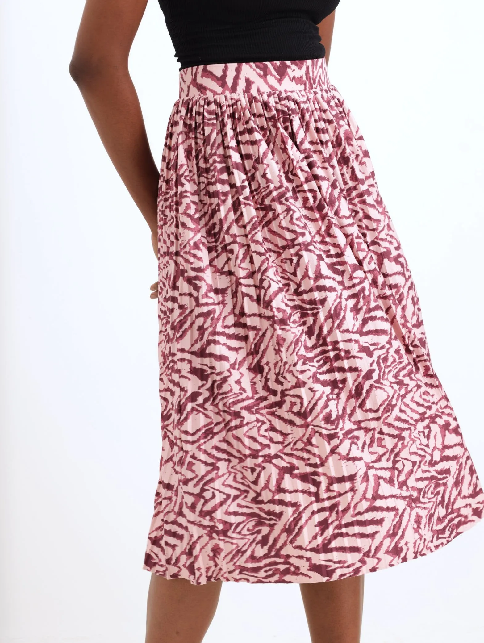 ladies Pleated Zebra Midi Skirt sold by Edgars