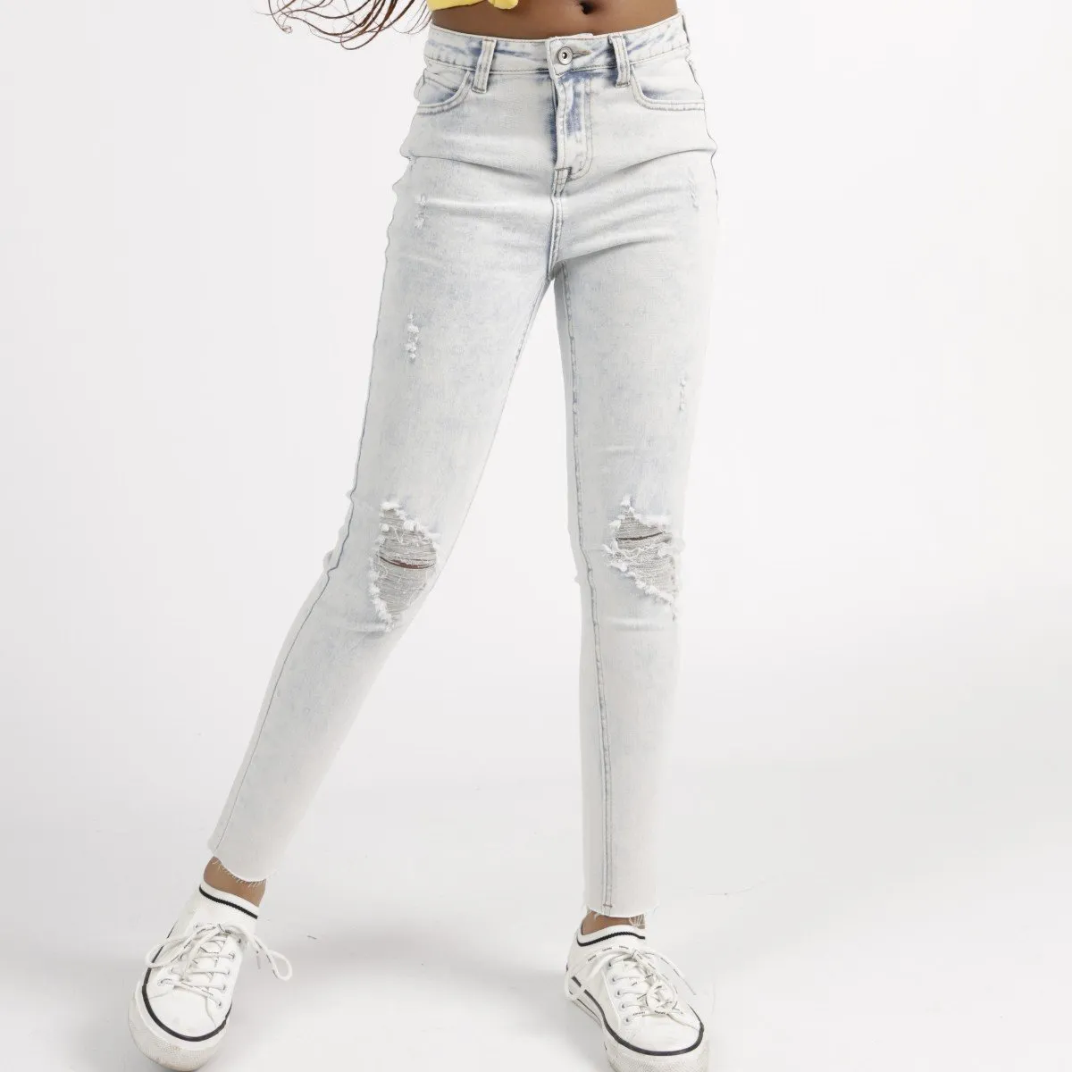 Girls Bleach Knee Rip High Waist Skinny Denim Jean sold by Edgars