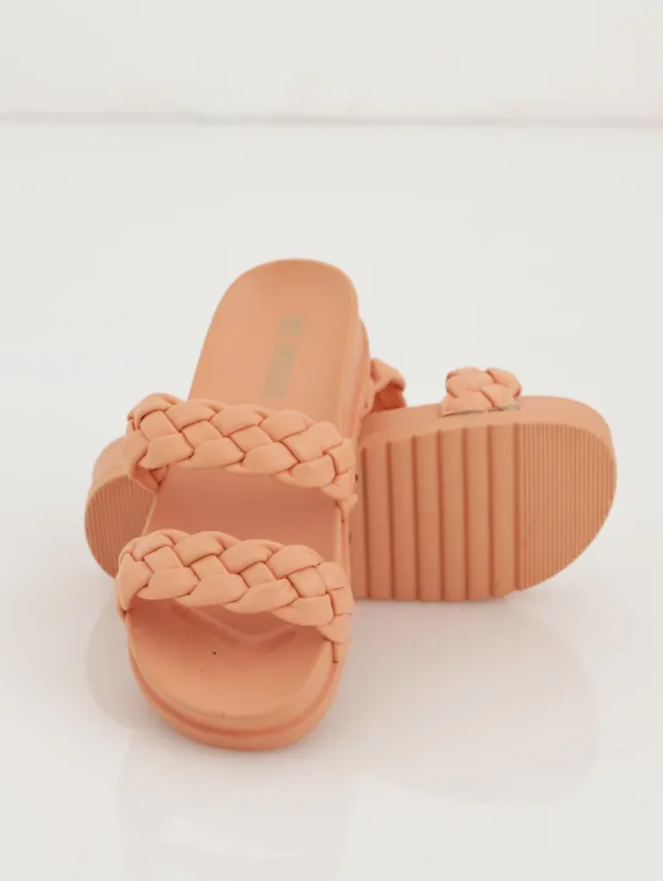 Ladies Padded Plaited Moulded Mule Sandal - Light Orange sold by Edgars