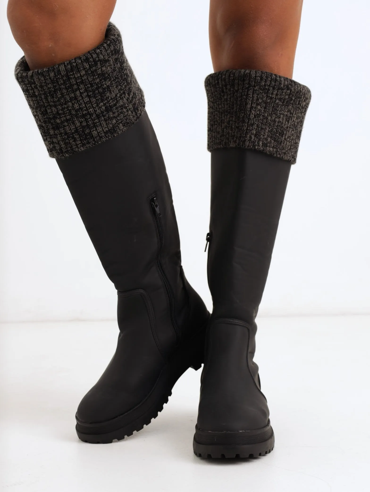 Ladies Knee High Wellington Boot With Sock Topline - Black sold by Edgars