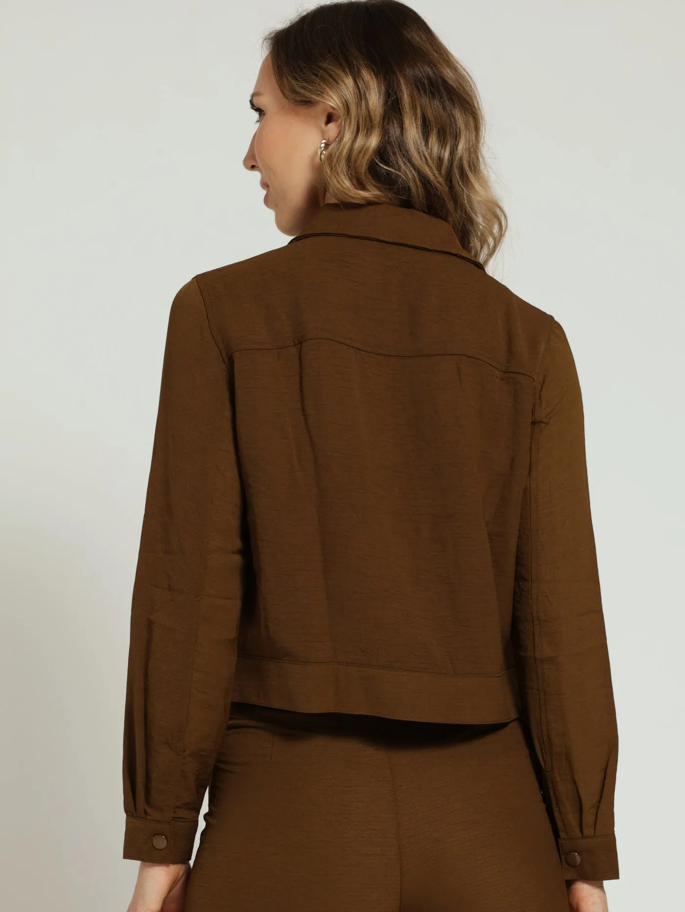 Long Sleeve Patch Utility Pocket Trucker Jacket - Olive sold by Edgars product image thumbnail 3