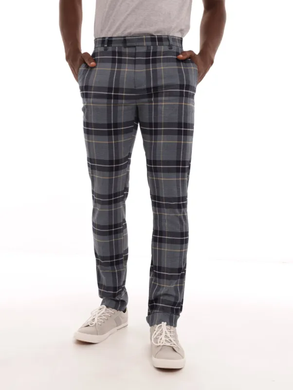 Men's Skinny Checked Trouser - Navy sold by Edgars