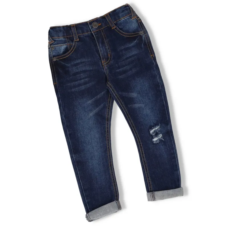 Pre-Boys Indigo Kimble Crease Rip Skinny Denim Jean sold by Edgars