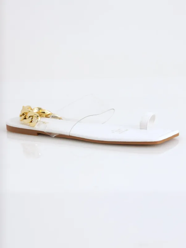 Ladies Toe Post Sandal With Chain Detail - Clear sold by Edgars