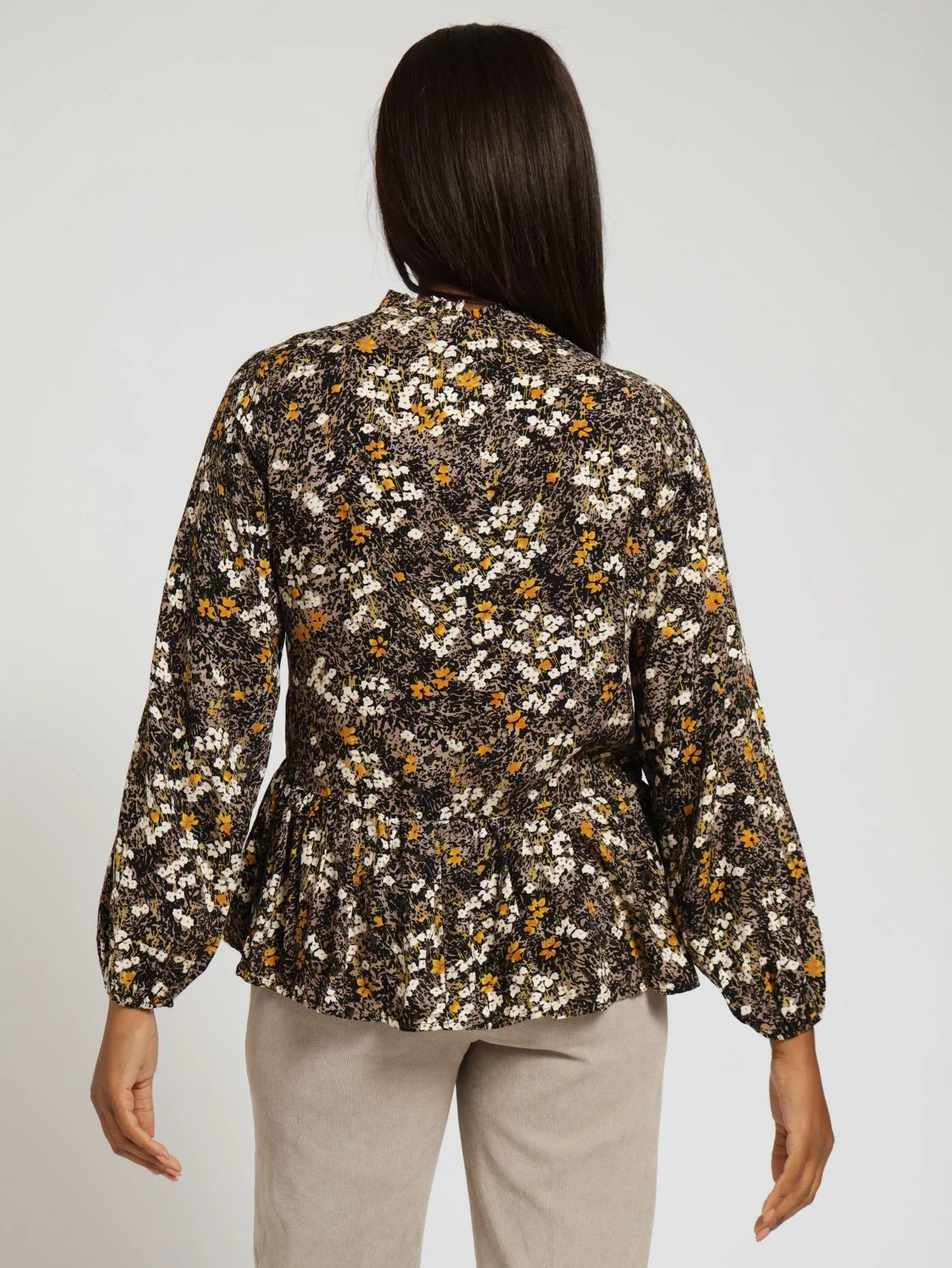 Long Sleeve Frill Neck Peplum Boho Blouse With Tie - Floral sold by Edgars product image thumbnail 3