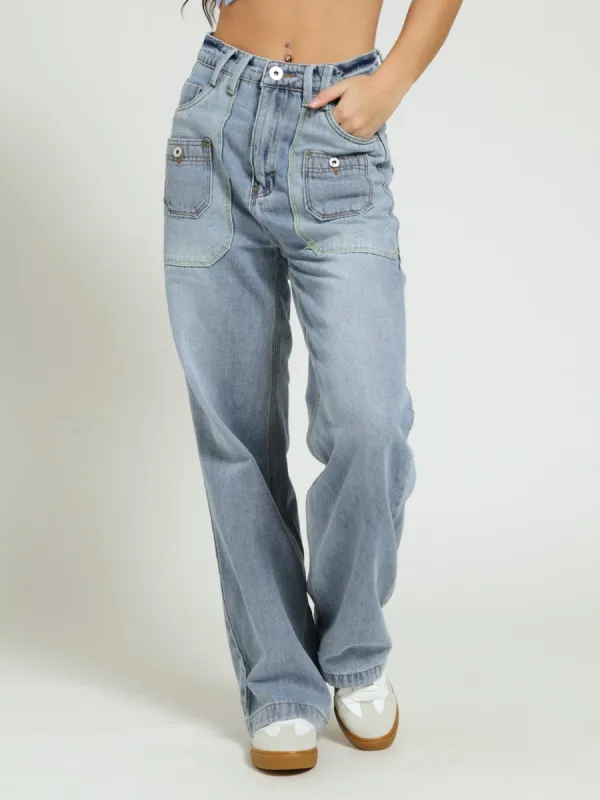 Double Utility Pocket 90's Jean - Salty Light Wash sold by Edgars 