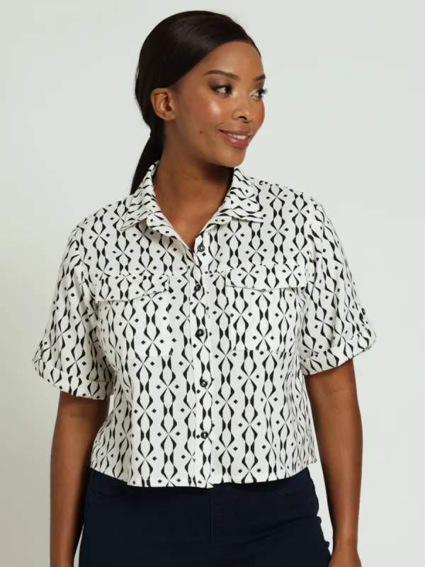 Linen Shirt - White/Black sold by Edgars