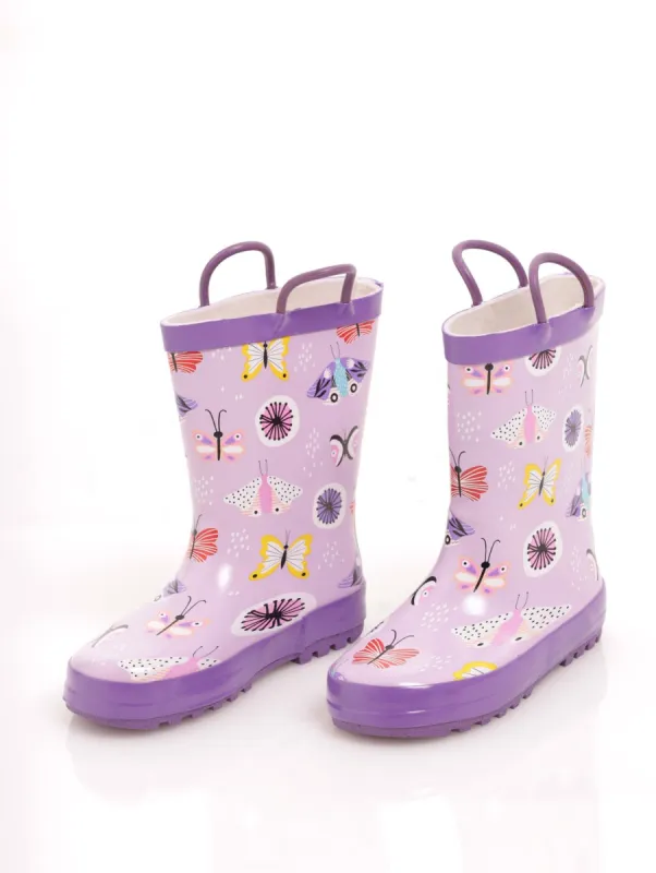 Girls Novelty Butterflies Rubber Boot - Lilac sold by Edgars