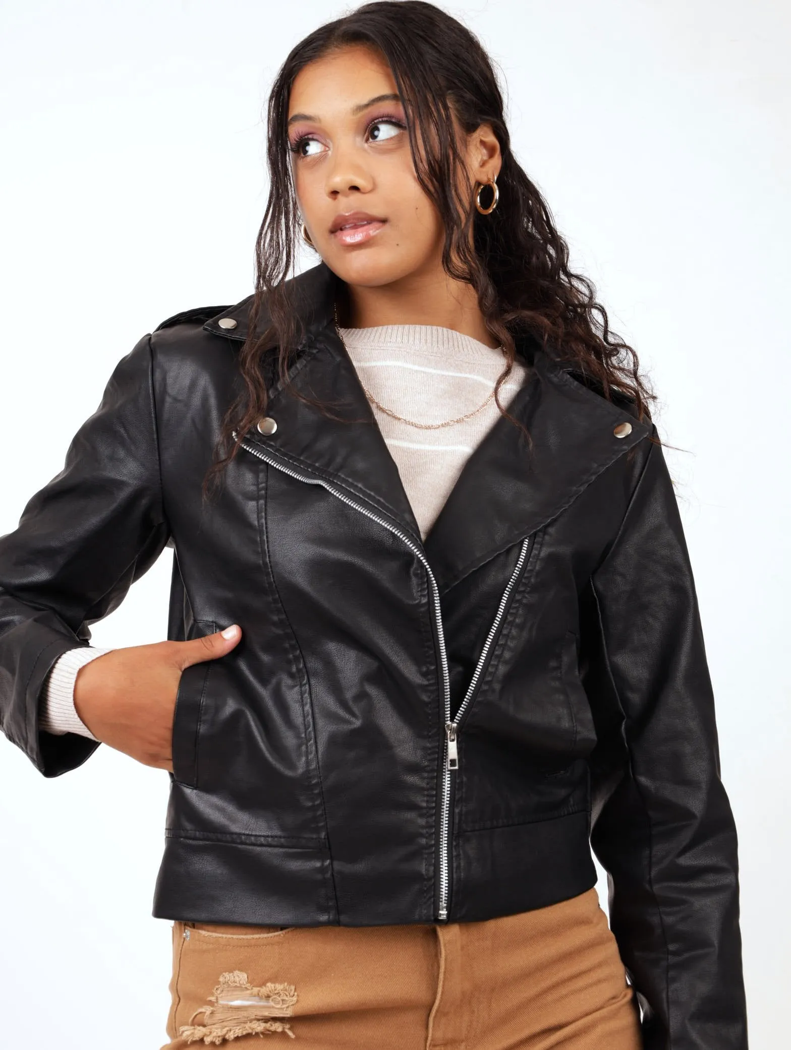 Ladies PU Biker Jacket - Black sold by Edgars