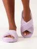 Ladies Thick Fur Cross-Over Push-In Mule Slipper - Lilac sold by Edgars