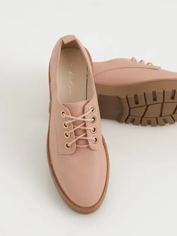 Ladies Oxford Shoe With Contrast Randing And Metal Eyelets - Blush sold by Edgars