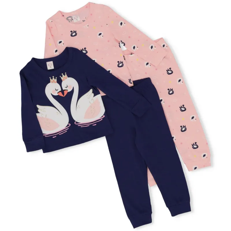 Girls 2 Pack Swan PJ Set - Pink sold by Edgars